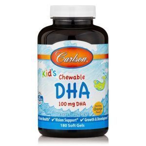 Риб'ячий жир для дітей, Kids Chewable DHA, Carlson Labs, апельсин, 100 мг, 180 гелевих капсул