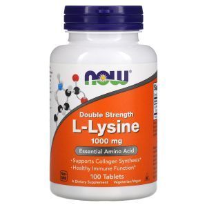 L-лизин, L-Lysine, Now Foods, двойня сила, 1000 мг, 100 таблеток
