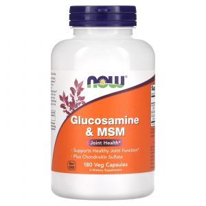Глюкозамин и МСМ, Glucosamine & MSM, Now Foods, 180 растительных капсул
