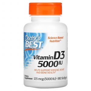 Витамин Д3, Vitamin D3, Doctor's Best, 125 мкг (5000 МЕ), 180 капсул