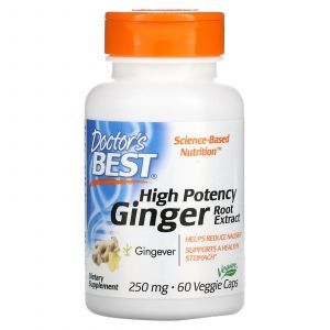 Корень имбиря, Ginger Root Extract, Doctor's Best, экстракт, 250 мг, 60 вегетарианских капсул
