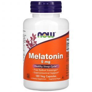 Мелатонин, Melatonin, Now Foods, 5 мг, 180 вегетарианских капсул

