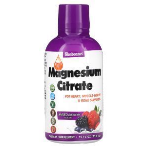 Магния цитрат, Magnesium Citrate, Bluebonnet Nutrition, жидкий, смесь ягод, 473 мл
