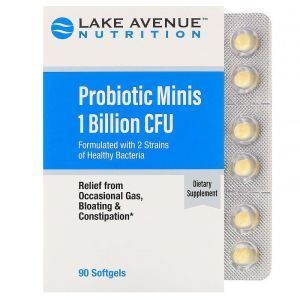 Пробиотики, Probiotic Minis, Lake Avenue Nutrition, 2 штамма, 1 млрд КОЕ, 90 мини- гелевых капсул
