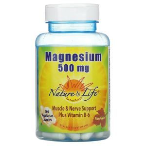 Магній і вітамін В-6, Magnesium, Nature's Life, 500 мг, 100 вегетаріанських капсул
