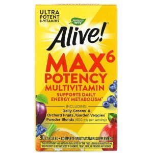 Мультивитамины, Alive!, Max6 Daily Multi-Vitamin, Nature's Way, 90 капсул