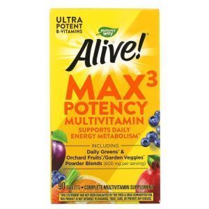 Мультивитамины, Alive!, 3 таблетки в день, Multi-Vitamin, Nature's Way, 90 таблеток