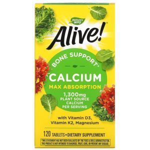 Кальций, Alive! Укрепление костей, Calcium, Nature's Way, 120 табле