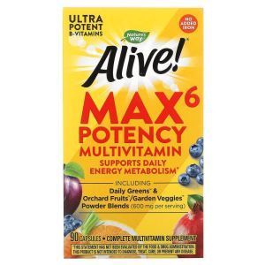 Мультивитамины, Alive! Max6 Dailiy, Multi-Vitamin, Nature's Way, без железа, 90 капсул