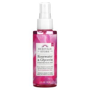 Розовая вода  и глицерин, Rosewater & Glycerin, Heritage Products, увлажняющий спрей для лица, 118 мл