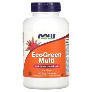 Мультивитамины, EcoGreen Multi, Now Foods, без железа, 180 вегетарианских капсул
