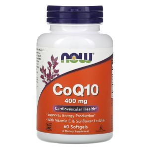 Коэнзим Q10, CoQ10, Now Foods, с витамином Е и лецитином, 400 мг, 60 гелевых капсул
