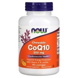 Коэнзим Q10, CoQ10, Now Foods, 200 мг, 90 жевательных конфет
