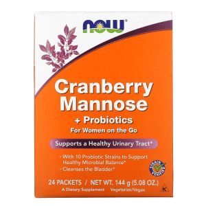 Клюква, Манноза + пробиотики, Cranberry Mannose + Probiotics, Now Foods, для женщин в дороге, 24 шт по 6 г