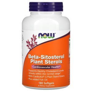 Бета-ситостерол, Beta-Sitosterol, Now Foods, растительные стеролы, 180 гелевых капсул
