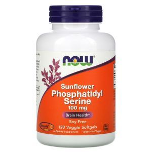 Фосфатидилсерин подсолнечника, Sunflower Phosphatidyl Serine, Now Foods, 100 мг, 120 вегетарианских гелевых капсул
