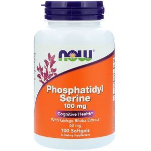 Фосфатидилсерин, Phosphatidyl Serine, Now Foods, с экстрактом гинкго билоба, 100 мг, 100 гелевых капсул