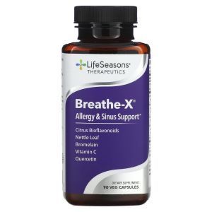 Средство от аллергии, для носовых пазух, Breathe-X Allergy & Sinus Support, LifeSeasons, 90 вегетарианских капсул