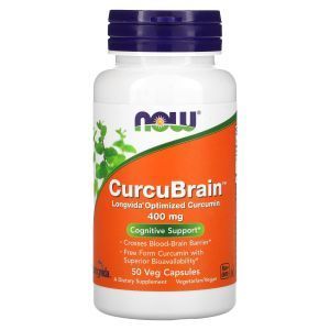 Витамины для памяти, CurcuBrain, Now Foods, 400 мг, 50 вегетарианских капсул