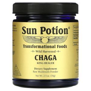 Гриб Чага, Chaga, Sun Potion, порошок из сырых грибов, дикорастущий, 70 г