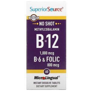 Метилкобаламин В-12, В-6 и фолиевая кислота, Methylcobalamin B-12, B-6 & Folic, Superior Source, 60 быстрорастворимых таблеток