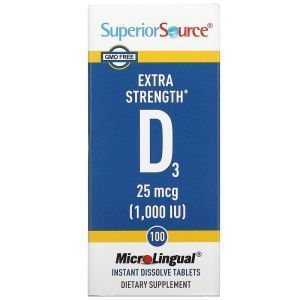 Витамин Д3, Vitamin D3, Superior Source, 25 мкг (1000 МЕ), 100 быстрорастворимых таблеток