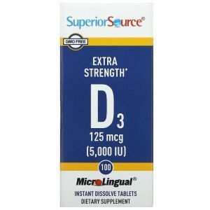 Витамин Д3, Vitamin D3, Superior Source, 125 мкг (5000 МЕ), 100 быстрорастворимых таблеток