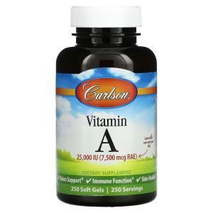 Витамин А, Vitamin A, Carlson Labs, 7500 мкг (25 000 МЕ), 250 гелевых капсул

