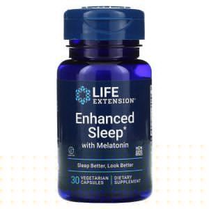  Формула сна с мелатонином, Enhanced Sleep, Life Extension, 30 вегетарианских капсул

