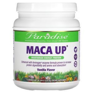 Мака, Maca Up, Paradise Herbs, вегетарианский энергетический протеин, ваниль, порошок,  420 г
