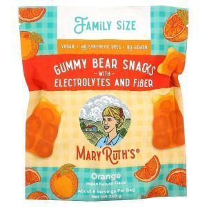Мармеладные мишки с электролитами и клетчаткой, Gummy Bear Snacks with Electrolytes and Fiber, MaryRuth Organics, апельсин, 240 г
