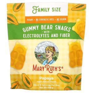 Мармеладные мишки с электролитами и клетчаткой, Gummy Bear Snacks with Electrolytes and Fiber, MaryRuth Organics, папайя, 240 г
