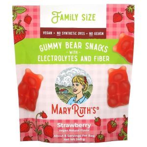 Мармеладные мишки с электролитами и клетчаткой, Gummy Bear Snacks with Electrolytes and Fiber, MaryRuth Organics, клубника, 240 г
