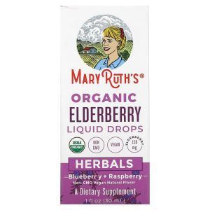 Бузина, Organic Elderberry, MaryRuth Organics, жидкие капли, органик, черника + малина, 30 мл 

