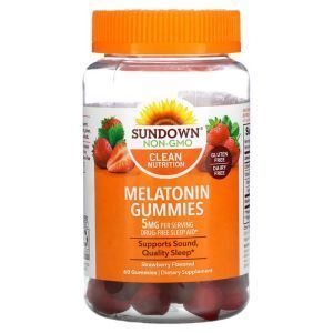 Мелатонин, Melatonin Gummies, Sundown Naturals, 5 мг, вкус клубники, 60 жевательных таблеток