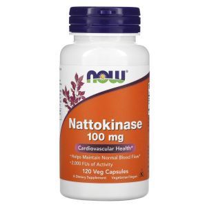 Наттокиназа, Nattokinase, Now Foods, 100 мг, 120 вегетарианских капсул

