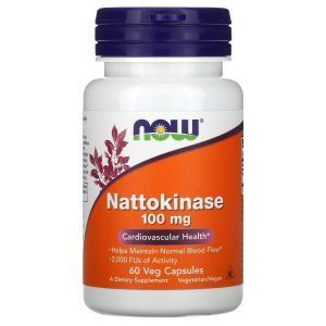 Наттокиназа, Nattokinase, Now Foods, 100 мг, 60 вегетарианских капсул
