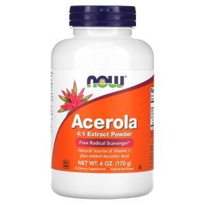 Ацерола, экстракт, Acerola 4:1, Now Foods, натуральный витамин С, порошок, 170 г
