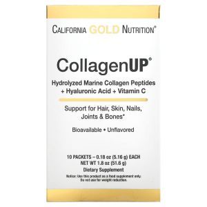 Коллагеновые пептиды, CollagenUP, California Gold Nutrition, морской коллаген с гиалуроновой кислотой и витамином С, без вкуса, 10 пакетиков по 5,16 г каждый
