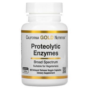 Протеолитические ферменты, Proteolytic Enzymes, California Gold Nutrition, широкий спектр действия, 90 капсул с отсроченным высвобождением
