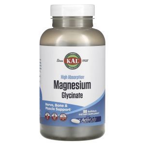 Магний глицинат, Magnesium Glycinate, KAL, высокая абсорбция, 180 гелевых капсул
