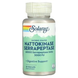 Протеолитические ферменты (наттокиназа, серрапептаза), Nattokinase Serrapeptase, Solaray, 30 вегетарианских капсул