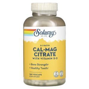 Кальций и магний + витамин Д, Cal-Mag Citrate 2:1, Solaray, 360 капсул