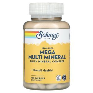 Мультиминералы без железа, Mega Multi Mineral, Solaray, 100 кап.