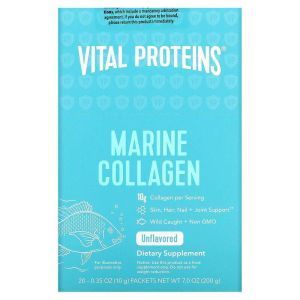 Морской коллаген, Marine Collagen, Vital Proteins, без ароматизаторов, порошок, 20 пакетов по 10 г