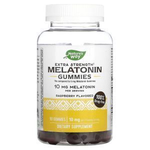 Мелатонин, Melatonin Gummies, Nature's Way, дополнительная сила, вкус малины, 5 мг, 90 жевательных конфет

