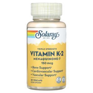 Витамин К-2 (менахинон-7), Vitamin K-2, Solaray, 150 мкг, 30 вегетарианских капсул
