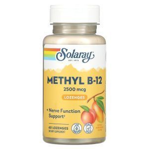 Витамин В-12, Methyl B-12, Solaray, персик и манго, 2500 мкг, 60 леденцов