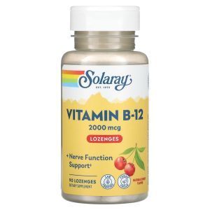 Витамин В-12, Vitamin B-12, Solaray, без сахара, вкус вишни, 2000 мкг, 90 леденцов