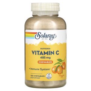 Витамин С буферизованный, Vitamin C, Solaray, вкус апельсина, 485 мг, 100 жевательных таблеток